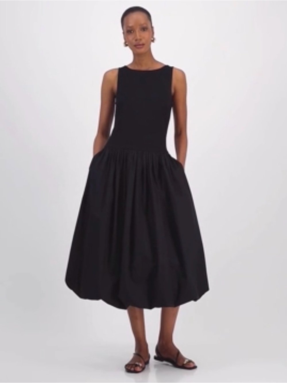 INC International Concepts Black Sleeveless Midi Dress with Full Skirt